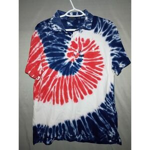Polo Ralph Lauren Shirt Mens M Custom Slim Fit Americana Tie Dye Mesh Red Blue